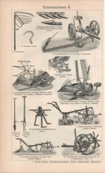 1908 - alter Druck - Erntemaschinen